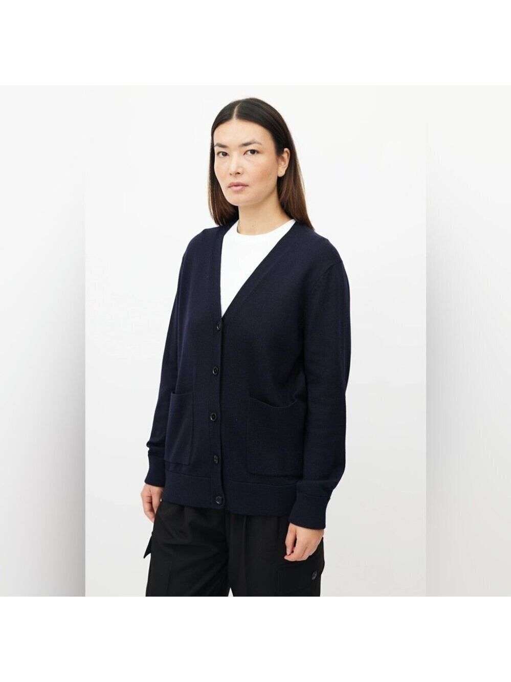 Filippa K Fine Merino Wool Navy Button Up Cardigan Size M